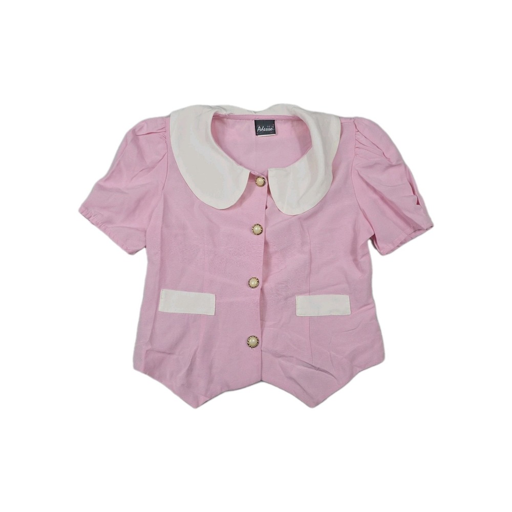 Adesso Girls Size 12 Pink White US Made Blouse Vintage Pearl Buttons